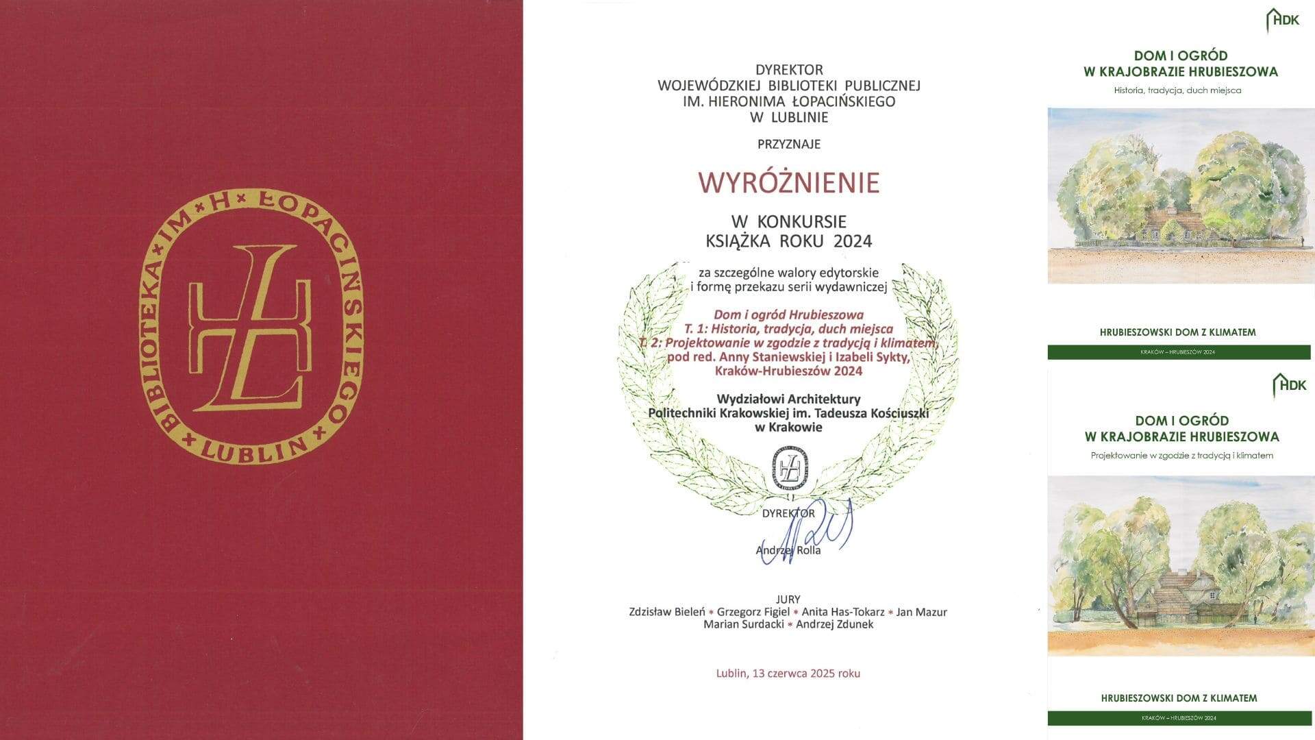 WYRÓŻNIENIE WBP W LUBLINIE ‘KSIĄŻKA ROKU 2024’ ZA PUBLIKACJE „HRUBIESZOWSKI DOM Z KLIMATEM”